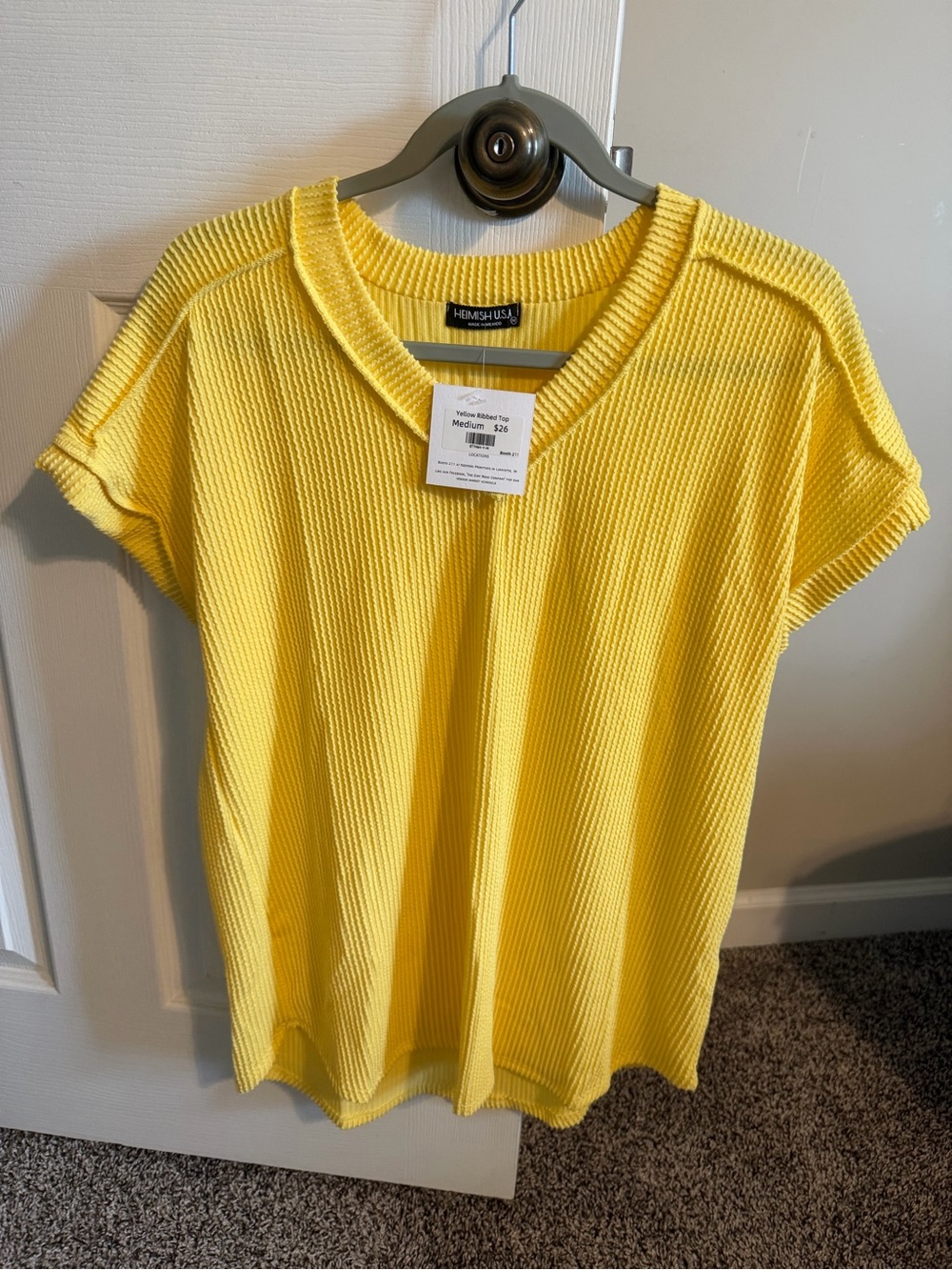 HEIMISH USA Sunny Yellow Ribbed V-Neck Short Sleeve Top